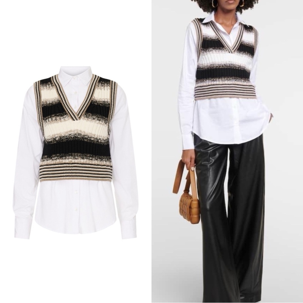 Veronica Beard Kendall Spear Mixed Media Sweater Vest Top